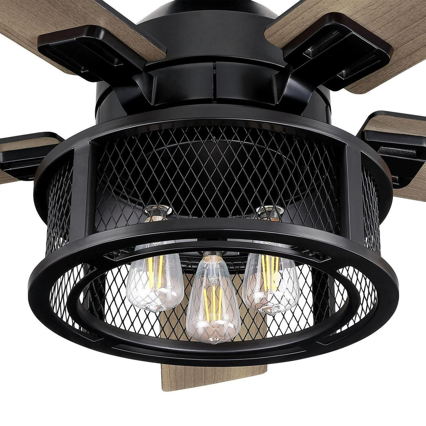 Industrial Style Mesh Caged Light 5-Blade LED Ceiling Fan with Remote Control