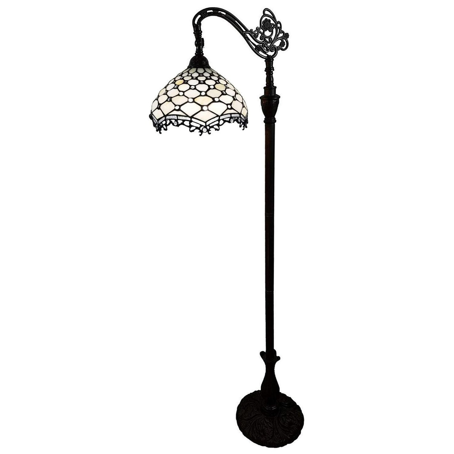 Jeweled Off White Tiffany Style Floor Lamp Arched 62in Tall Stained Glass