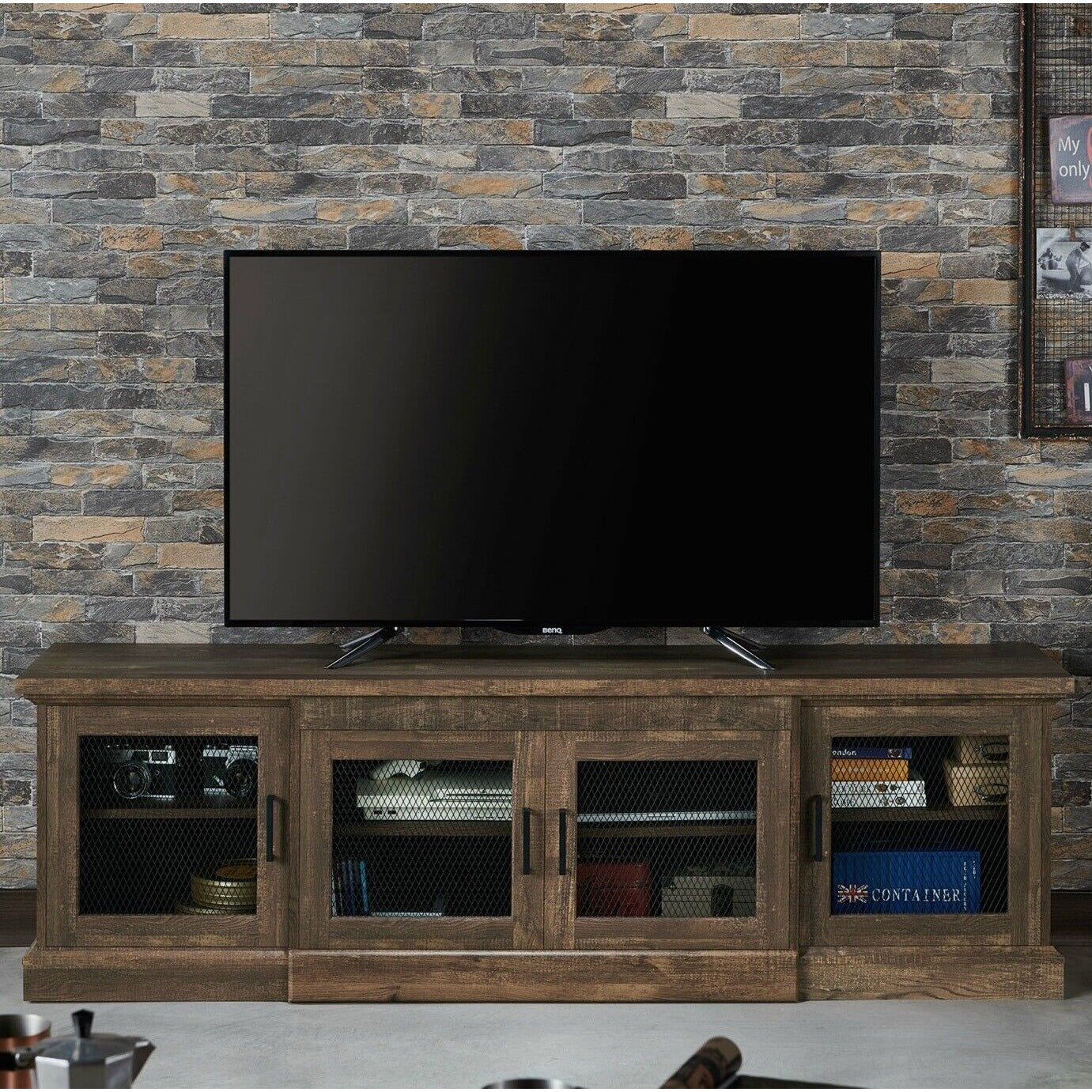 Reclaimed Oak Finish Rustic Style TV Stand Entertainment Center 5.6ft Wide