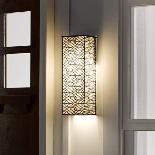 Black Satin White Cubed Pattern Outdoor Wall Sconce 16in