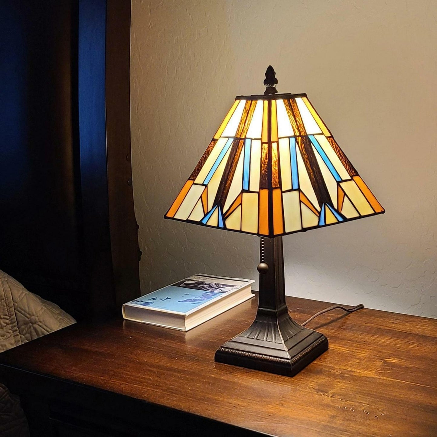 Mini 15in Tiffany Style Mission Stained Glass Table Lamp for Desk Reading Accent