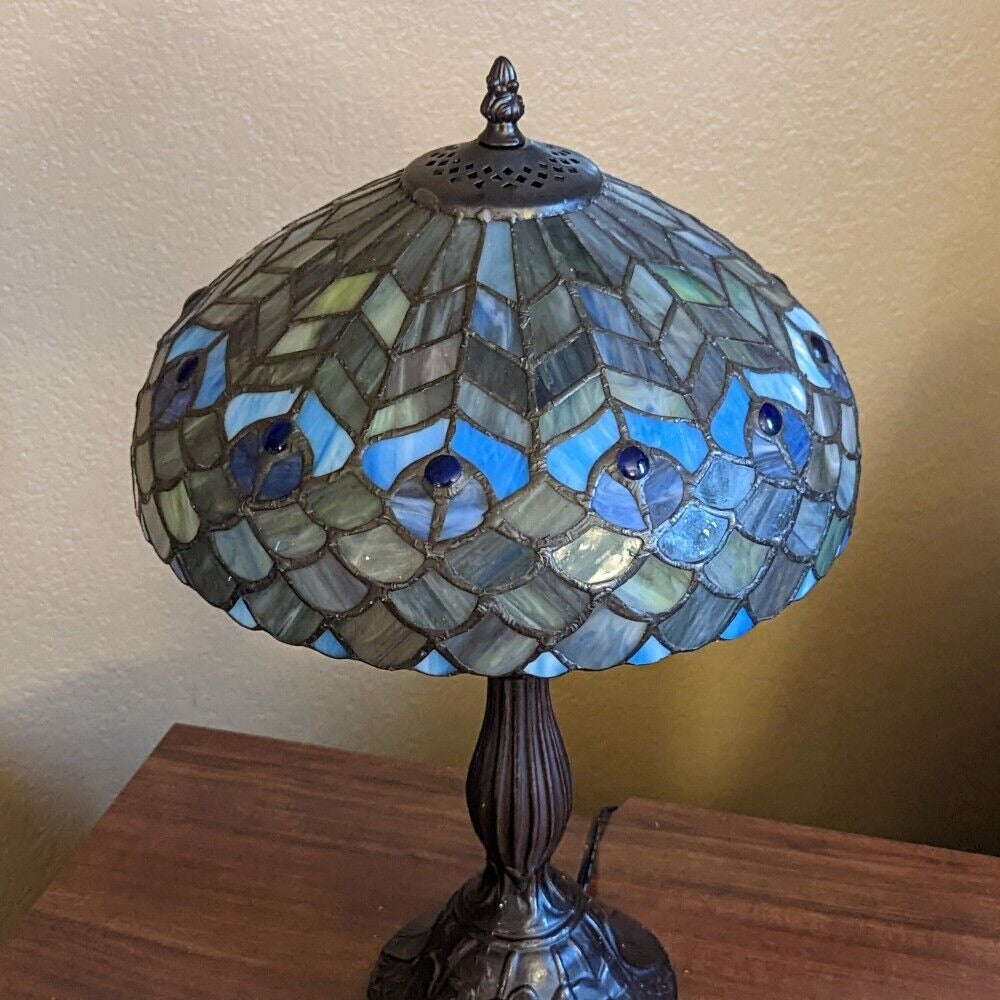 Table Lamp Peacock Theme Tiffany Style Stained Glass Accent Table Lamp 18in Tall