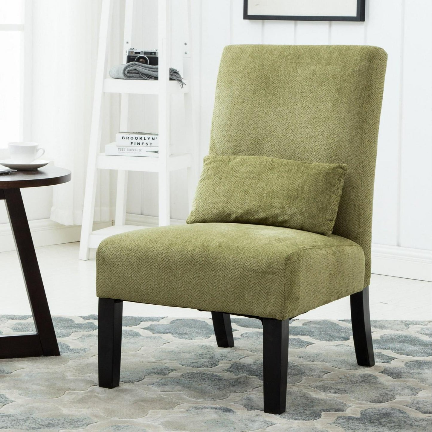 Green Chenille Fabric Accent Chair w/Matching Pillow - Livingroom, Bedroom