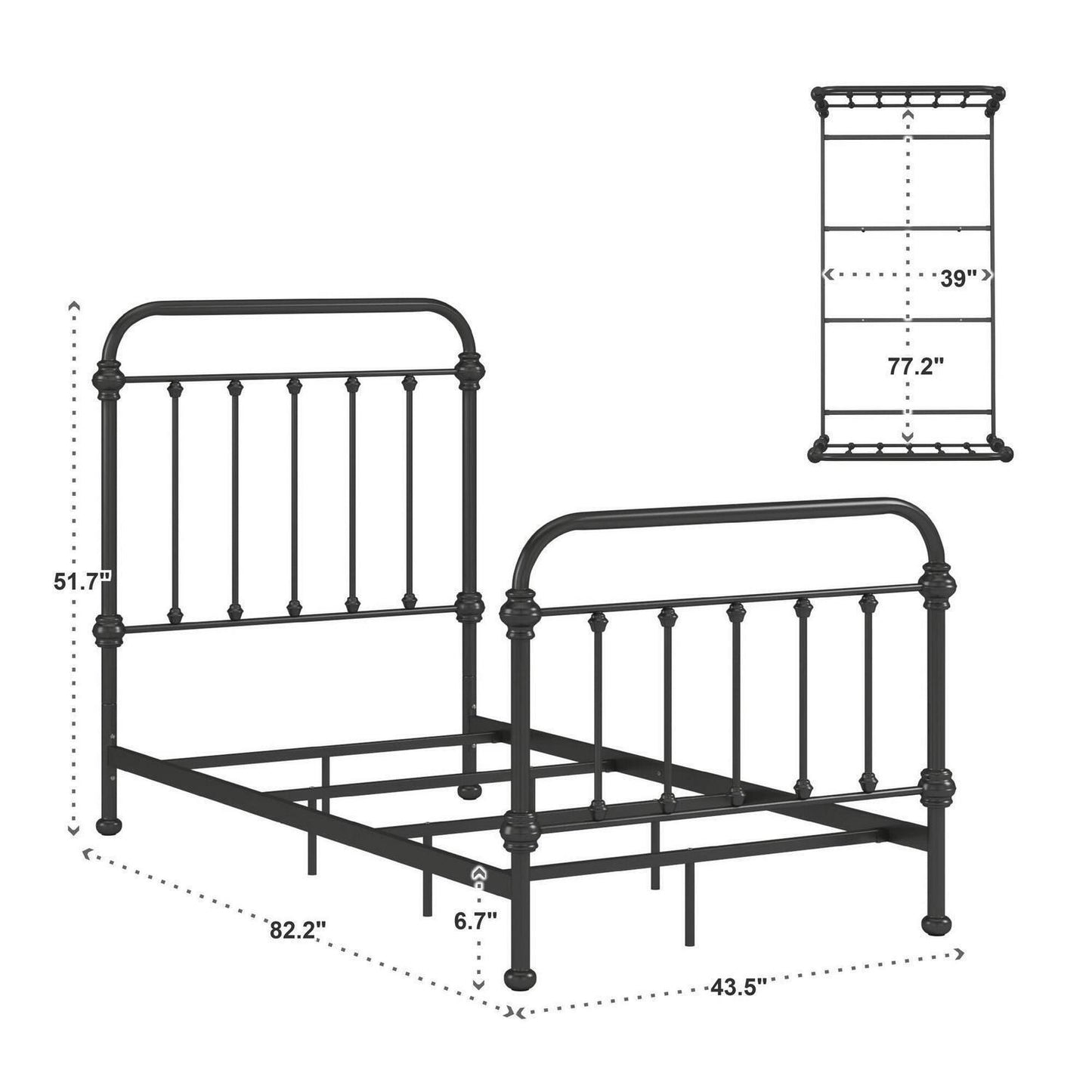 Farmhouse Country Style Antique Dark Bronze Iron Metal Bed - Twin Size