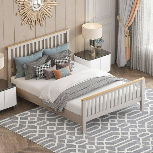 Queen Size Panel Bed with Grey and Oak Finish Top