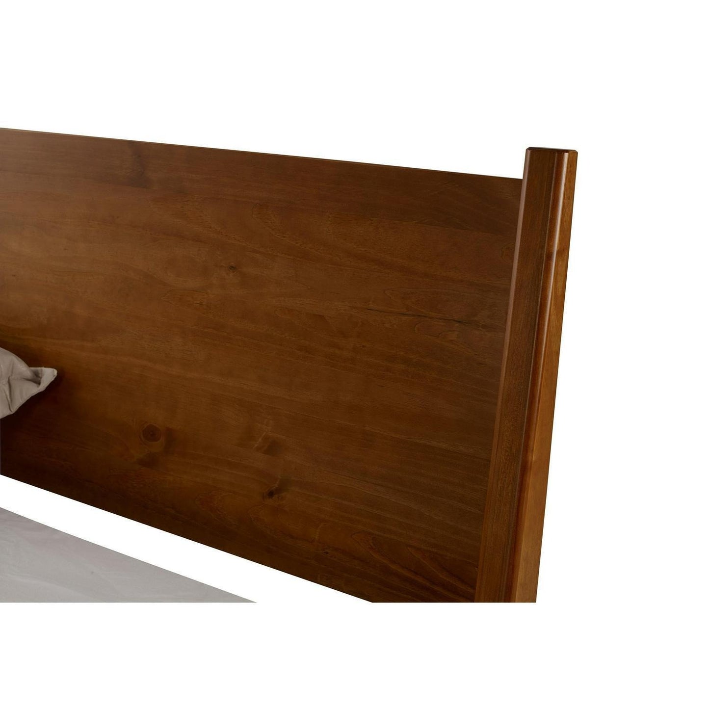 Brown Finish Pine Wood Mid-Century Style Twin Size Panel Bed