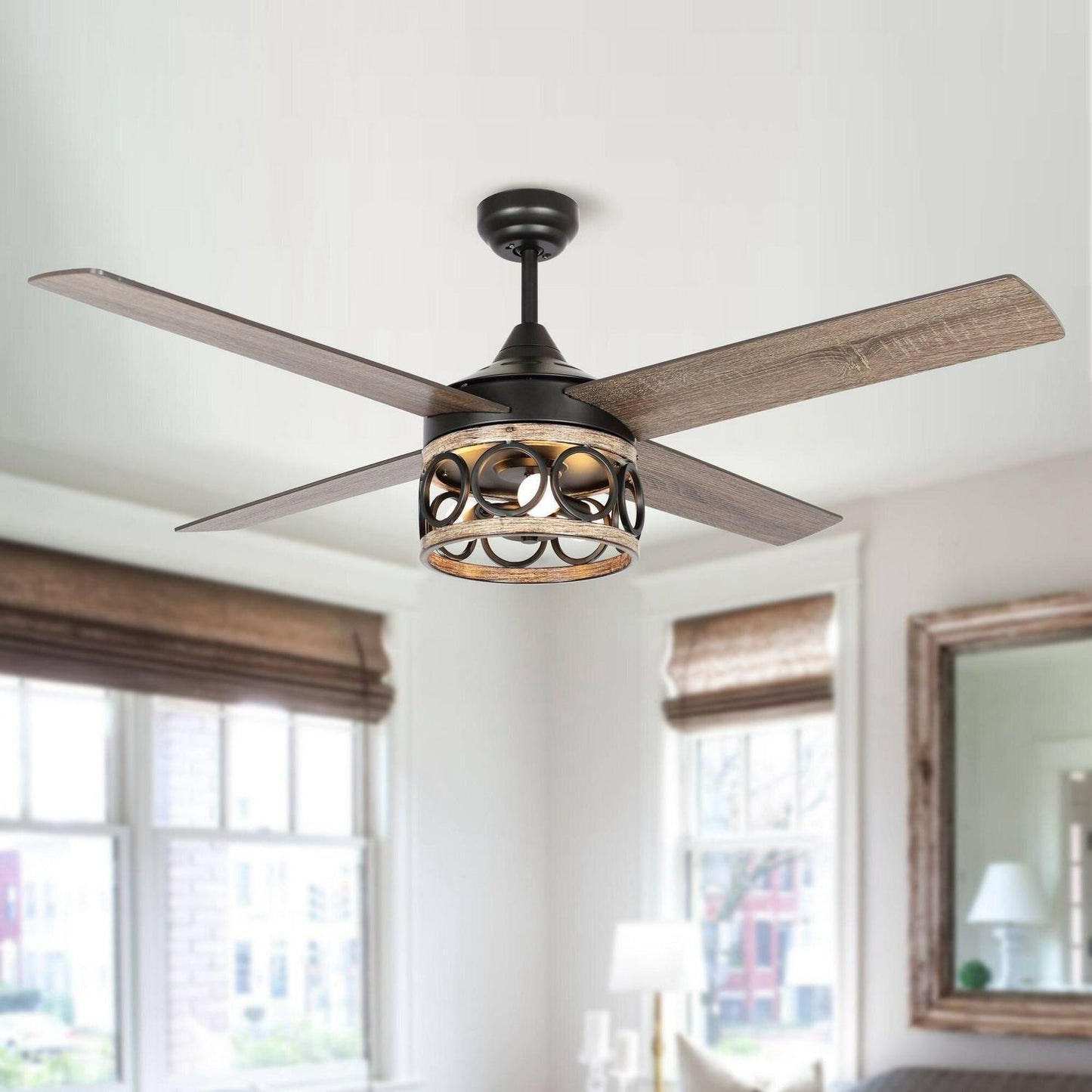 Industrial Style 52in 3-Light Matte Black LED Ceiling Fan with Remote Control