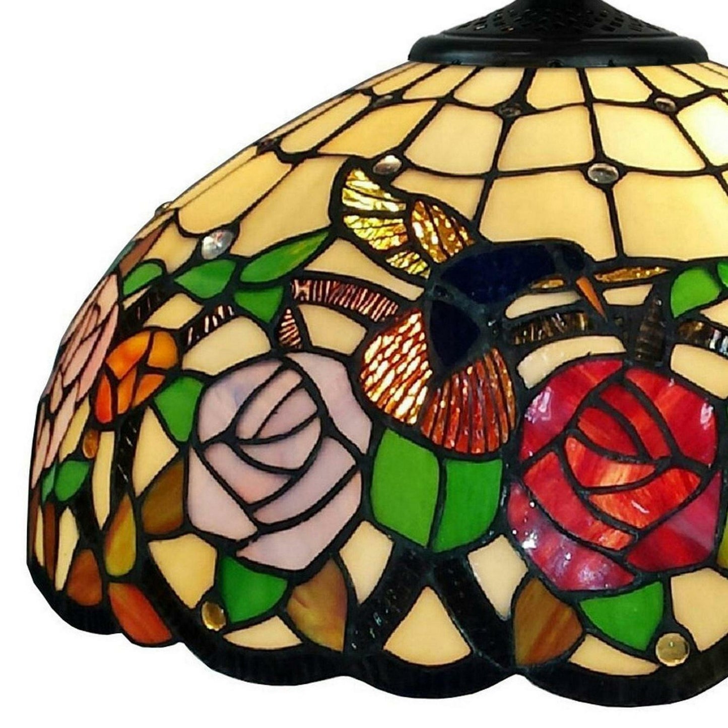 Tiffany Style Hanging Pendant Lamp Stained Glass Rose Theme Ceiling Light 16in