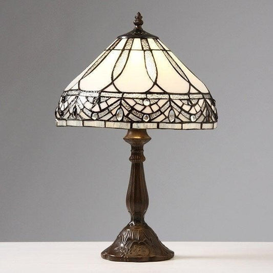 White Jeweled Stained Glass Tiffany Inspired Style Table Lamp 18in Tall