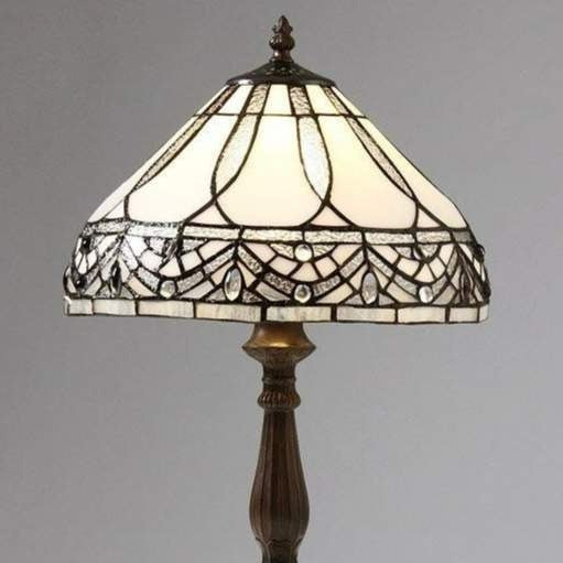 White Jeweled Stained Glass Tiffany Inspired Style Table Lamp 18in Tall