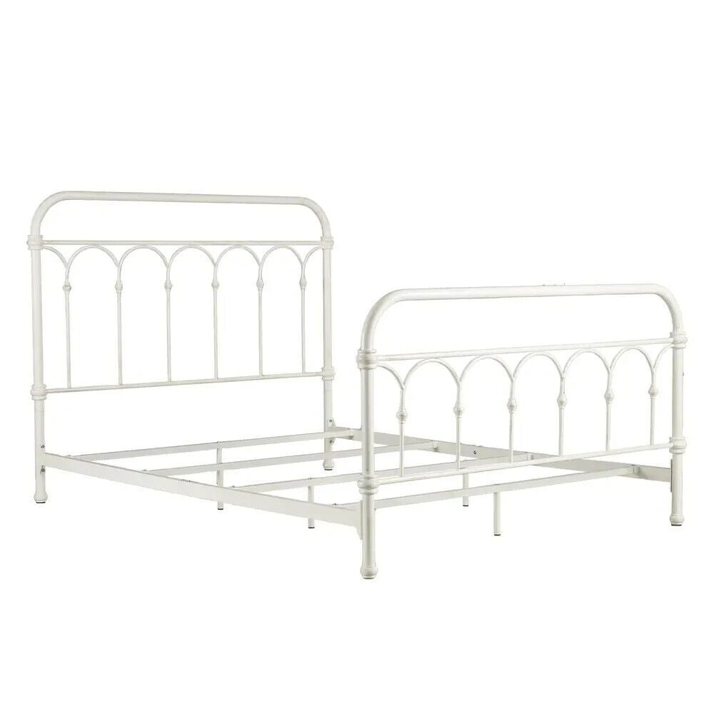 Classic Style Antique White Finish Casted Knot Metal Bed in QUEEN Size