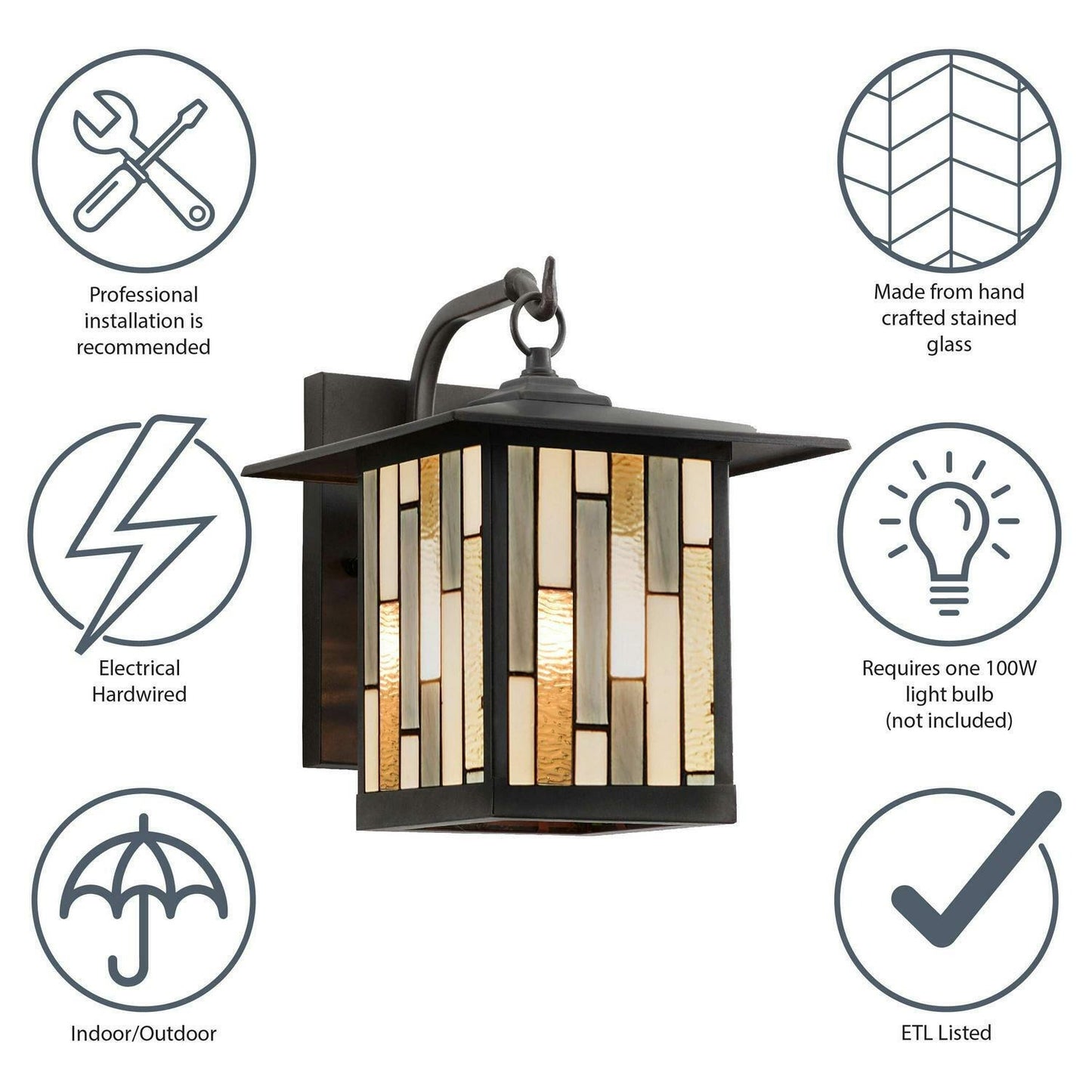 Outdoor Lantern Wall Sconce LED Compatable Bronze Finish Stained Glass