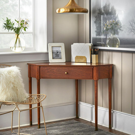 Corner Desk - Mid-Century Style Reading Writing Study in Walnut Finish