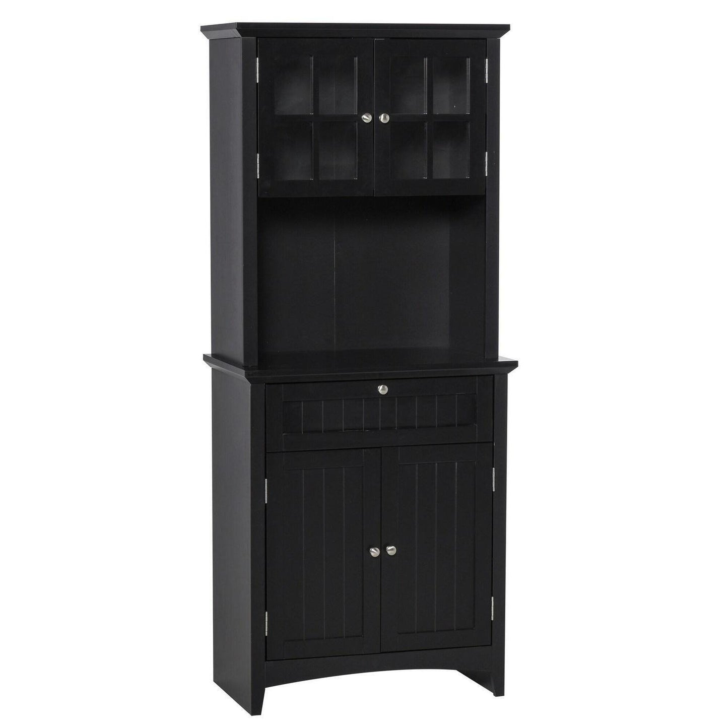 Black Kitchen Buffet Storage Cupboard with Framed Glass Door and Microwave Space