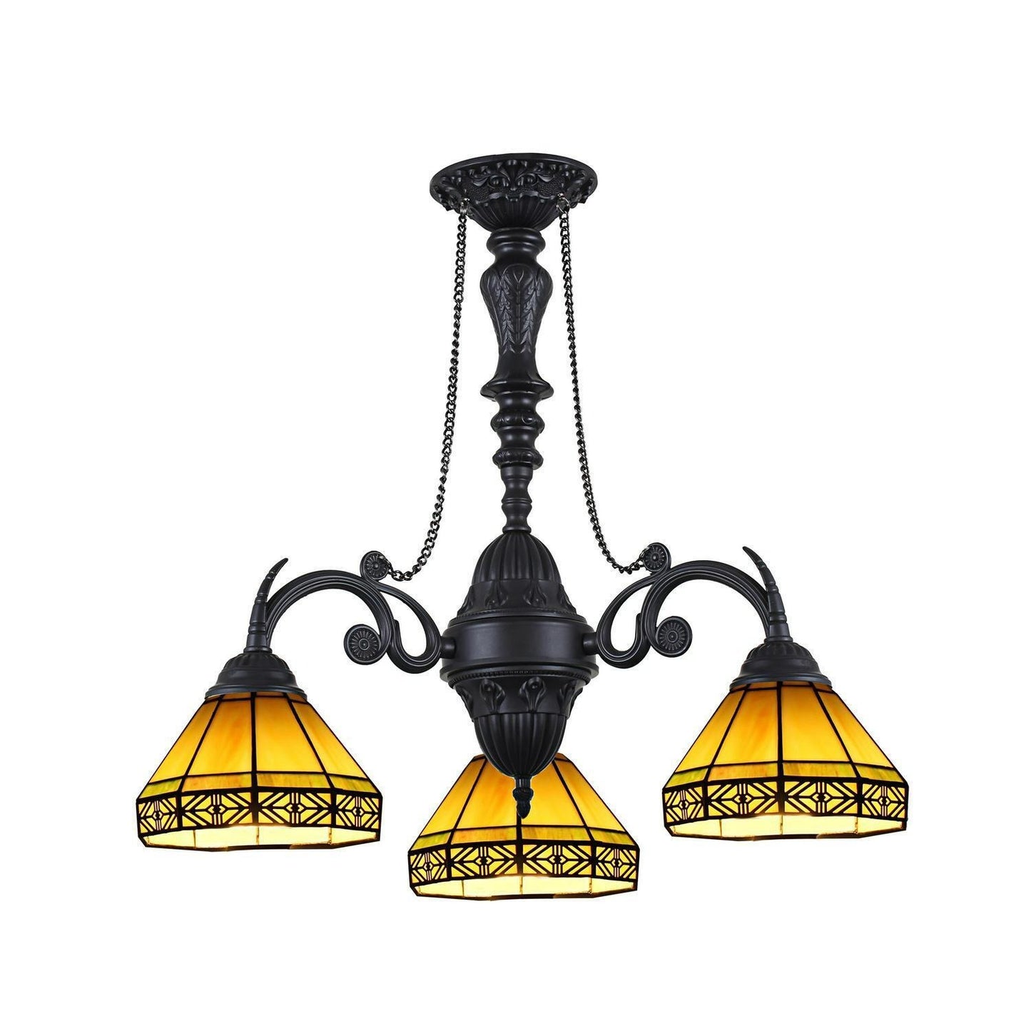 Mission Design Hanging Pendant Ceiling Light - Yellow Stained Glass 3-Light