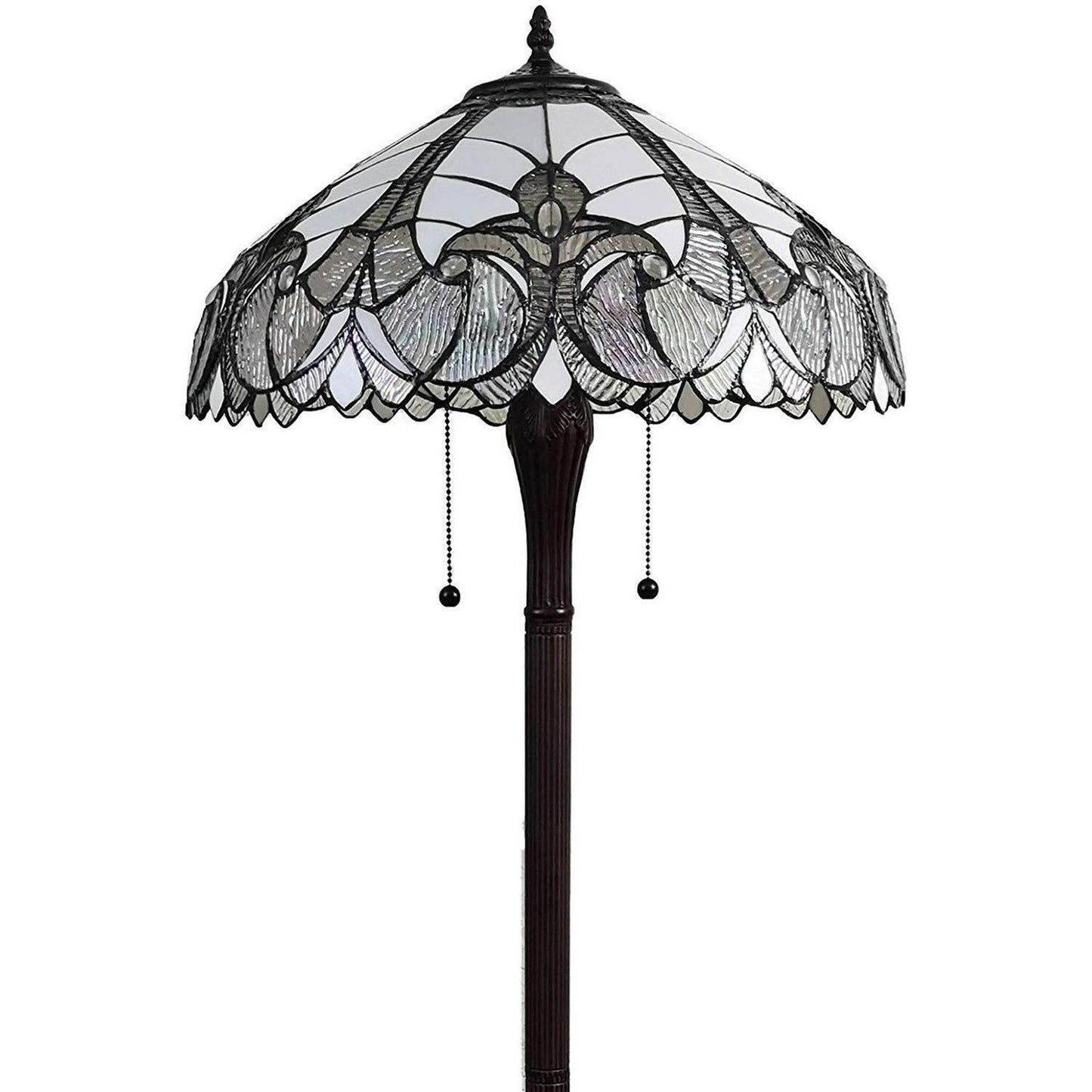 Tiffany Style Victorian White Stained Glass Floral Theme Floor Lamp