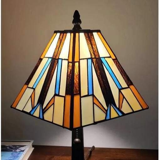 Mini 15in Tiffany Style Mission Stained Glass Table Lamp for Desk Reading Accent