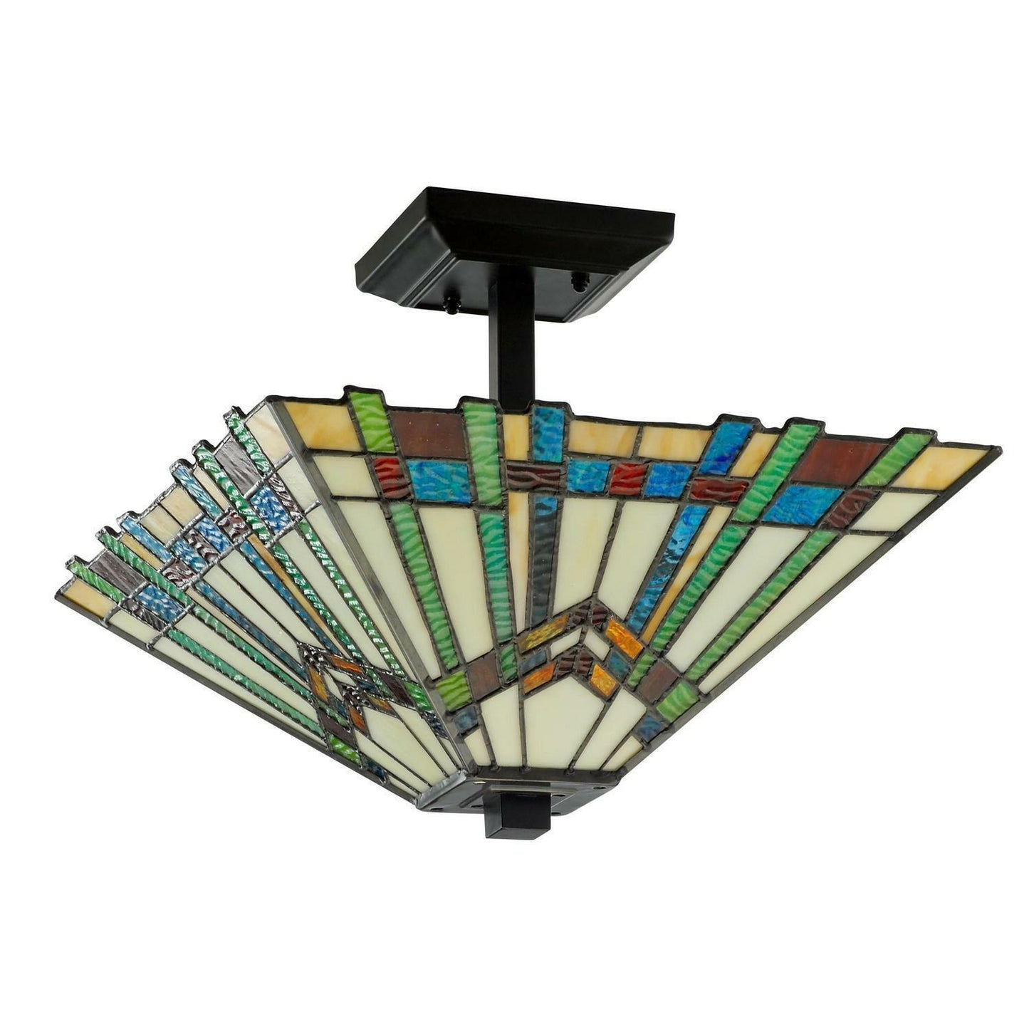 Multicolor Stained Glass Semi-Flushmount Ceiling Mission Style Light