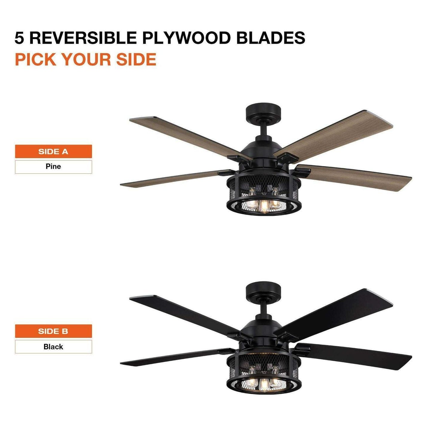 Industrial Style Mesh Caged Light 5-Blade LED Ceiling Fan with Remote Control