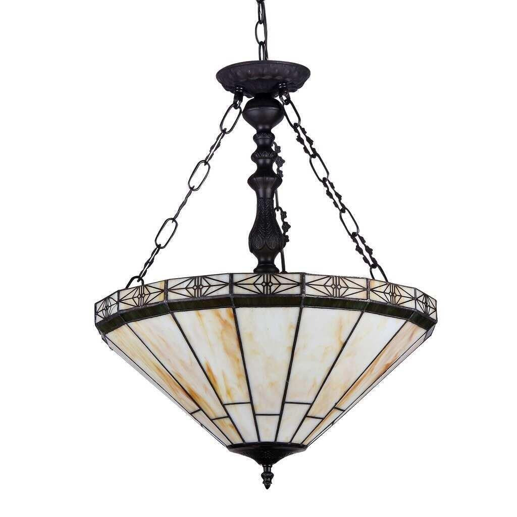 Ivory Color Inverted Pendant Ceiling Light Tiffany Style Mission Stained Glass