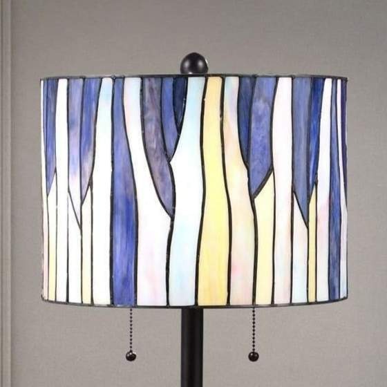 Stained Glass Drum Shade Blue Purple Table Lamp Accent Reading Tiffany Style