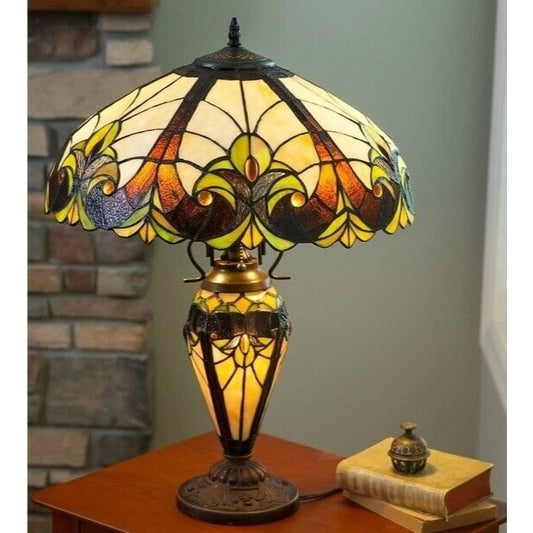 Double-Lit Victorian Theme Stained Glass Tiffany Style Accent Table Lamp