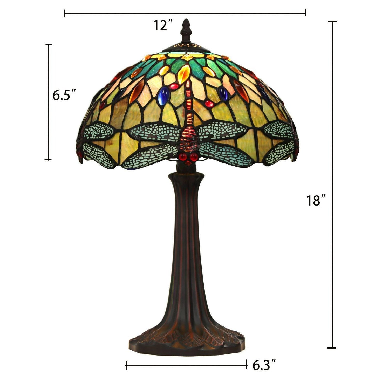 Yellow Tiffany Style Stained Glass Dragonfly Design 1-Light Table Lamp 18inT