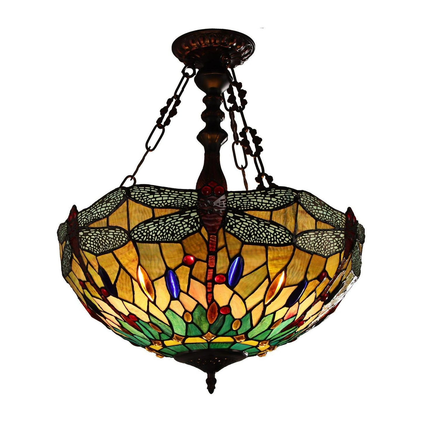 Dragonfly Design Victorian Hanging Tiffany Style Stained Glass Pendant Light