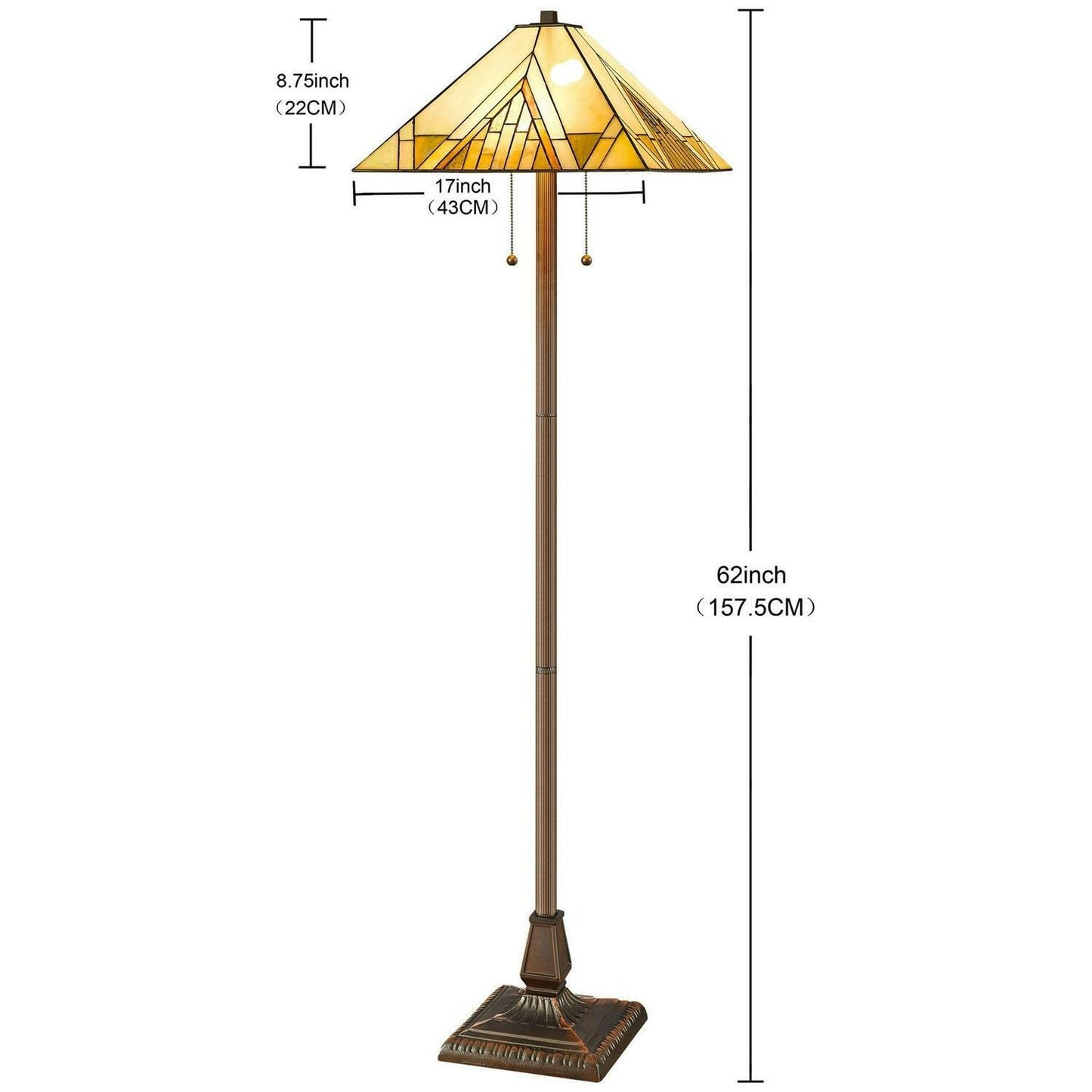 Pyramid Stained Glass Shade Tiffany Style Mission Standing Floor Lamp 62in