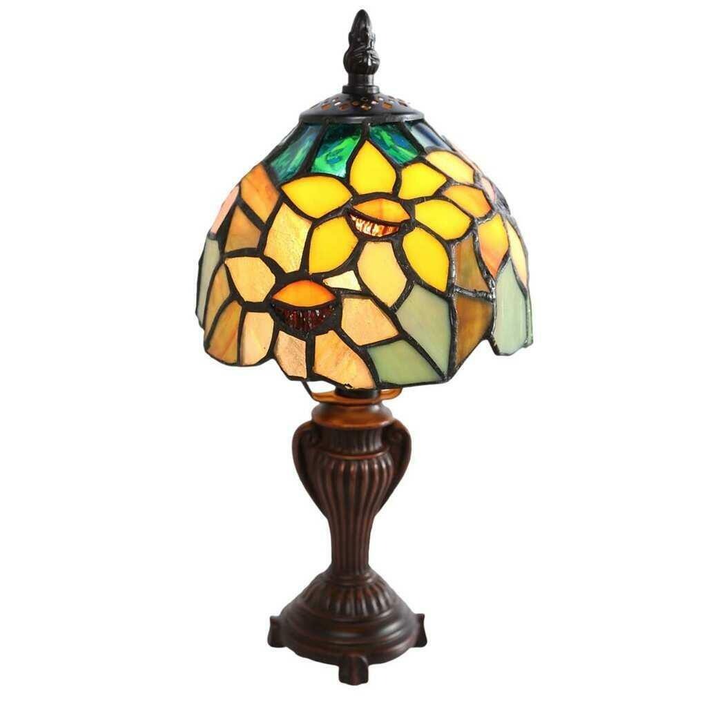 Tiffany Style Stained Glass Sunflower Blossoms Table Accent Reading Lamp 12in