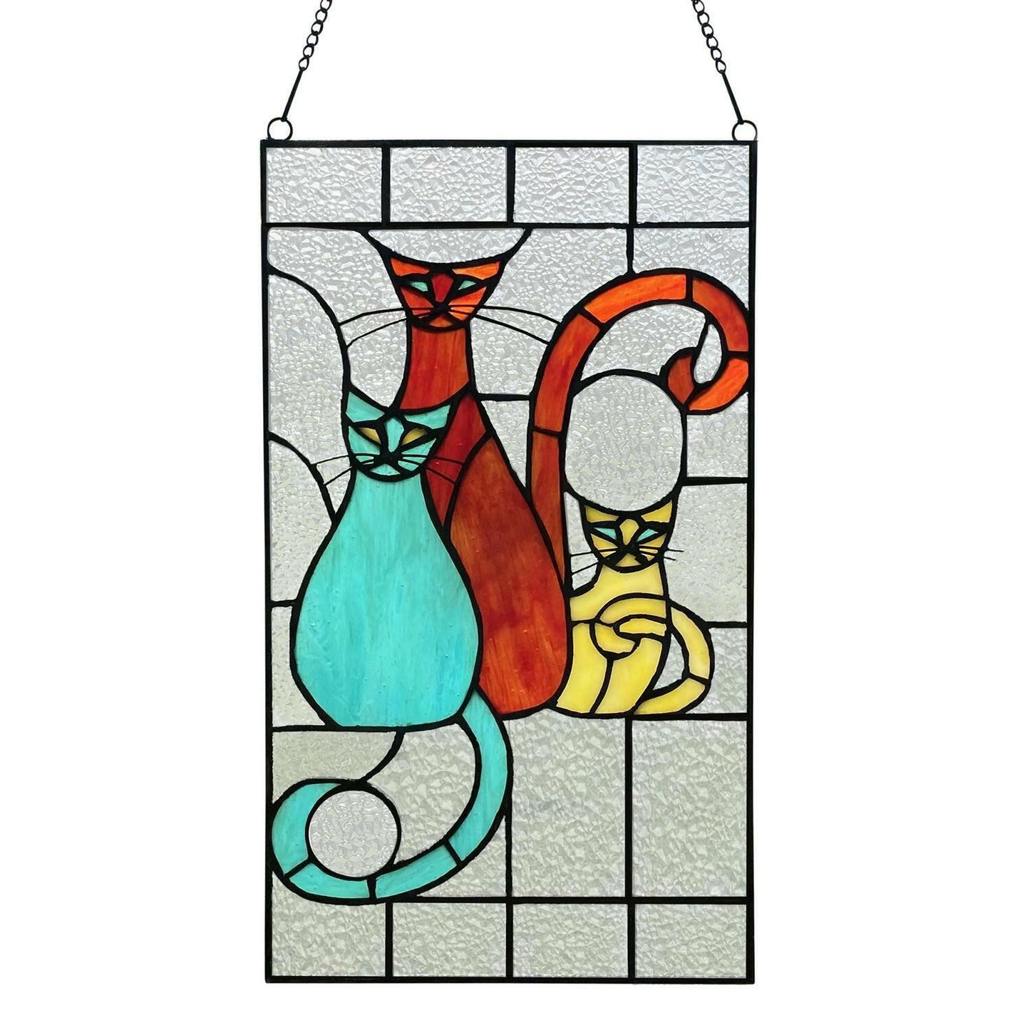 Cats Tiffany Style Window Panel Stained Glass Suncatcher Window Hanging 14inx8in