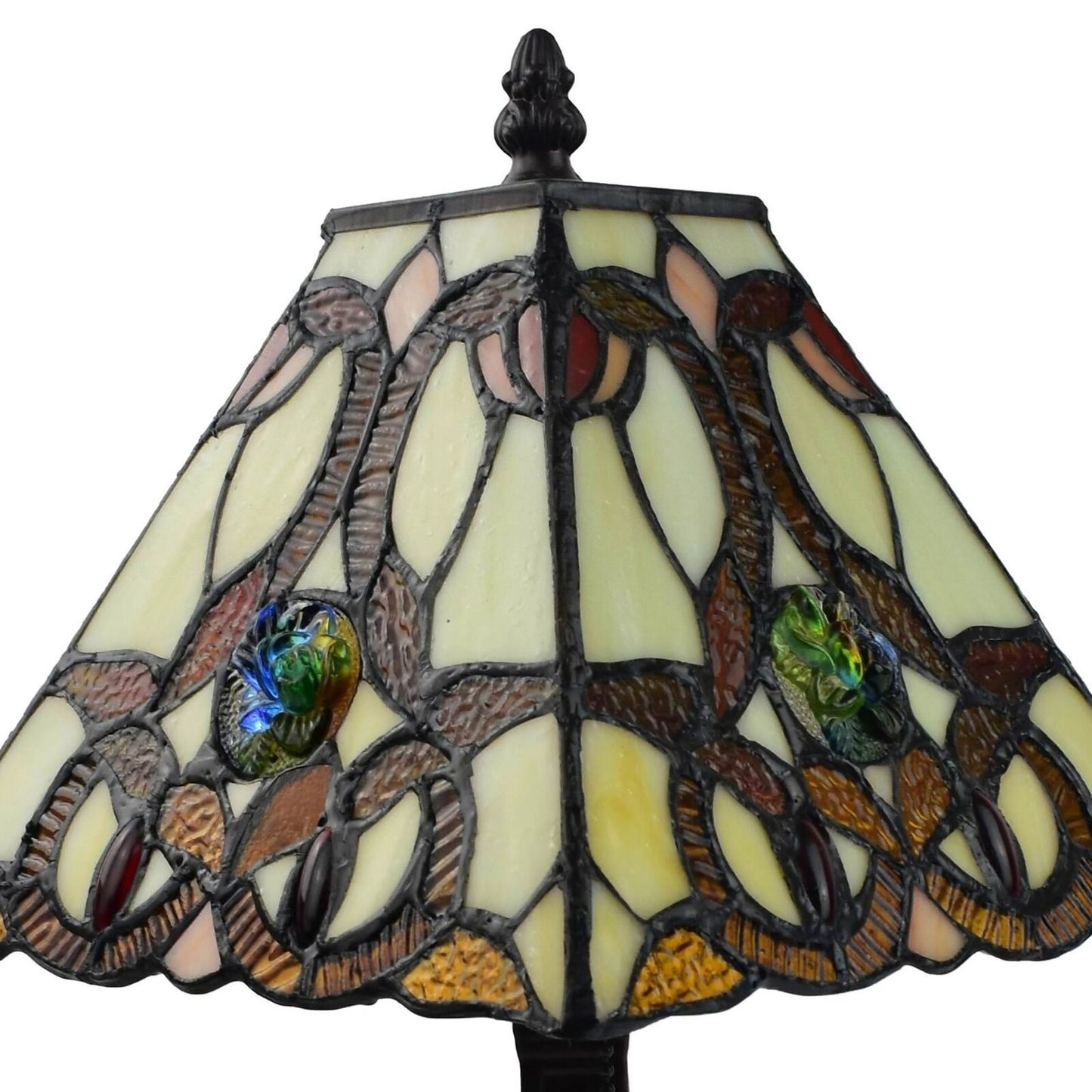 Tiffany Style Stained Glass 16in White and Amber Accent Table Lamp 16in