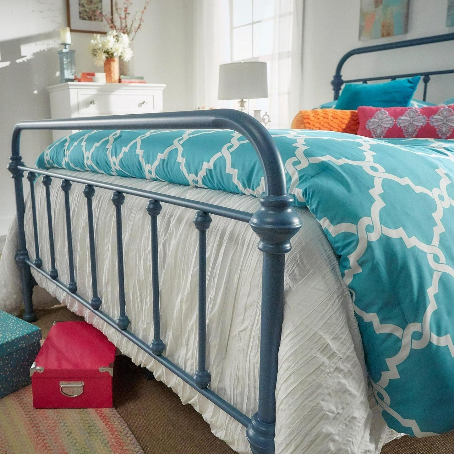 TWIN Size Iron Bed Classic Country Style in Cool Blue Steel Finish