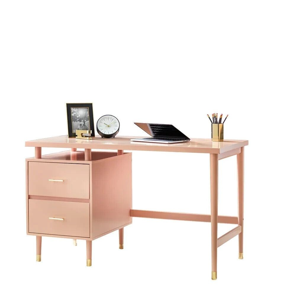 Desk Home Office 2-drawer Mid-Century Style Modern Desk in Blushed Pink Finish