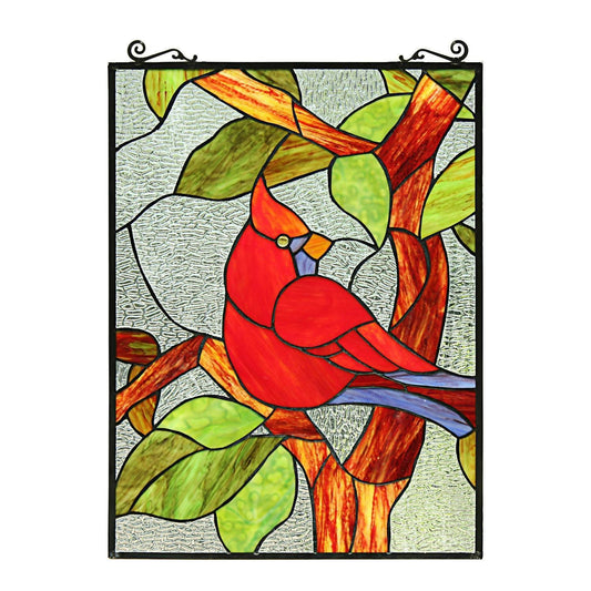 Beautiful Red Cardinal Stained Glass Hanging Window Panel Suncatcher 25in x 18in