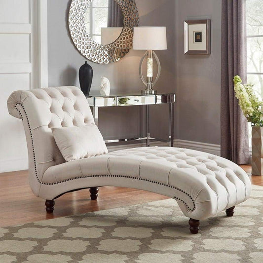Beige Velvet Upholstered Oversized Chaise Lounge Chair Sofa and Matching Pillow