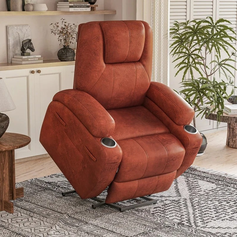 Power Lift Recliner Chair for Elderly with Heat  Massage and Cup Holder - Brown