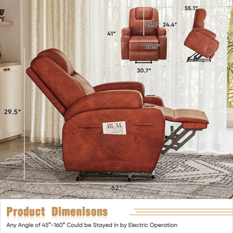 Power Lift Recliner Chair for Elderly with Heat  Massage and Cup Holder - Brown
