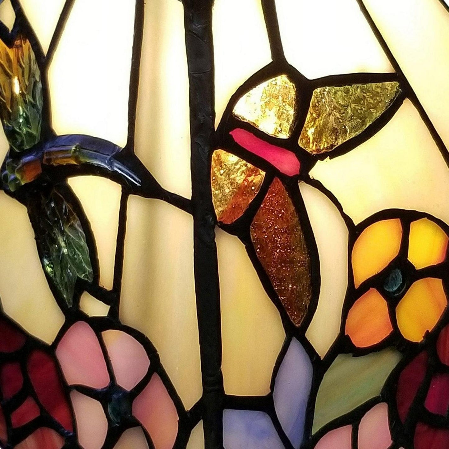 Tiffany Style Hummingbird and Butterfly 15in Stained Glass Accent Table Lamp