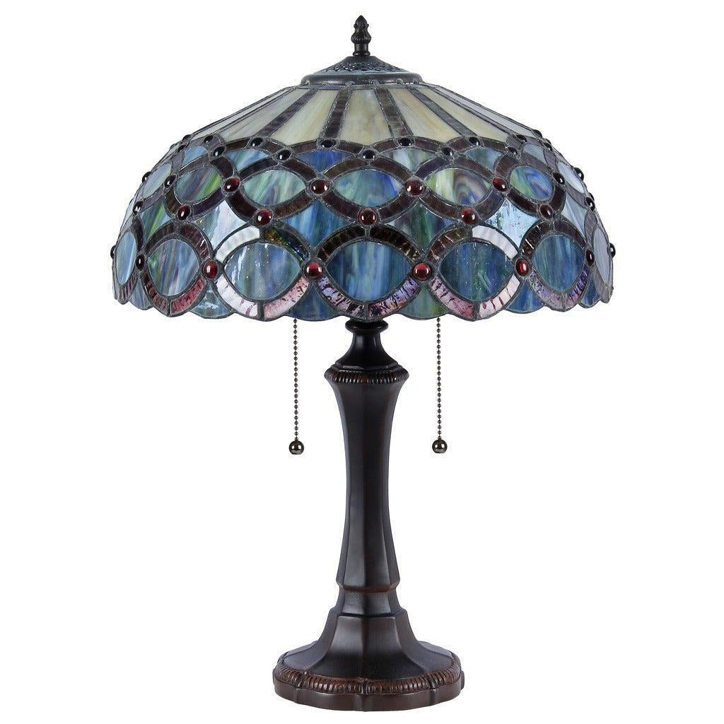 Dark Bronze Finish Table Lamp Victorian Design Stained Glass 2-light