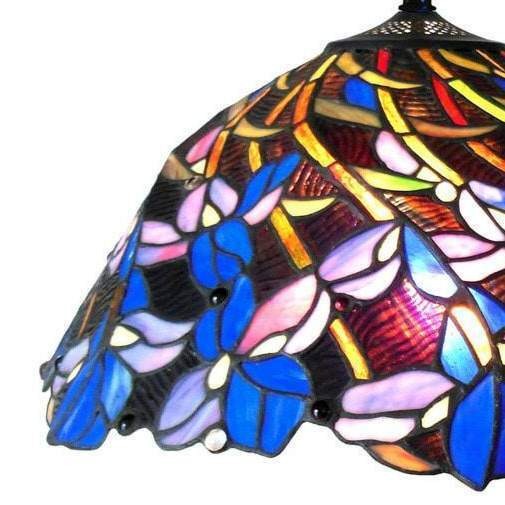 Victorian Tiffany Style Hanging Pendant Ceiling Light -Blue Violet Stained Glass
