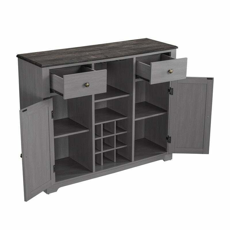 Buffet Sideboard Cabinet Credenza With Built-in Wine Rack Bar in Grey Finish