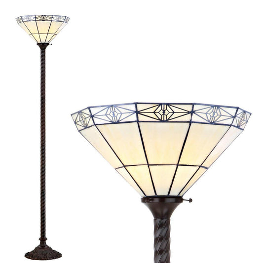 Elegant White Glass Tiffany Style Torchiere Floor Lamp