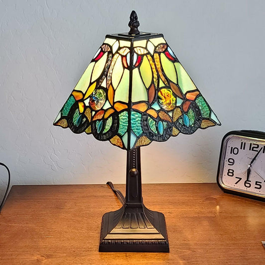 Floral Accent Mission Tiffany Style Style Stained Glass 15in Tall Table Lamp