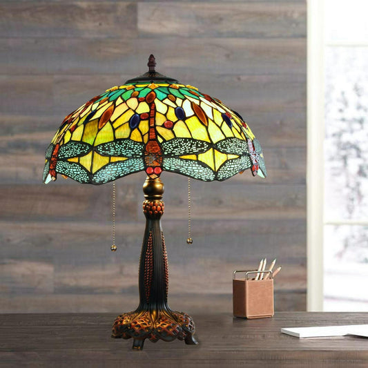 Tiffany Style Stained Glass Yellow Dragonfly Table Lamp Accent Lamp 20in