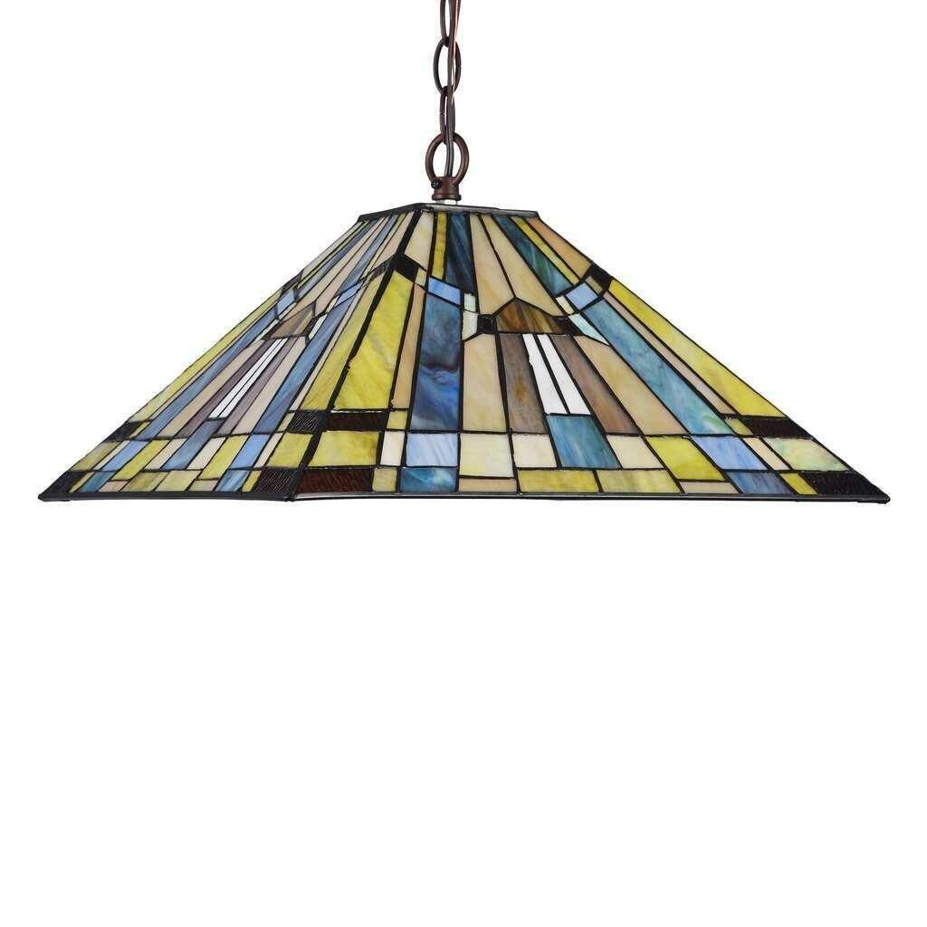 Bronze Finish Tiffany Style Stained Glass Pendant 2-Light Ceiling Light 16x7in