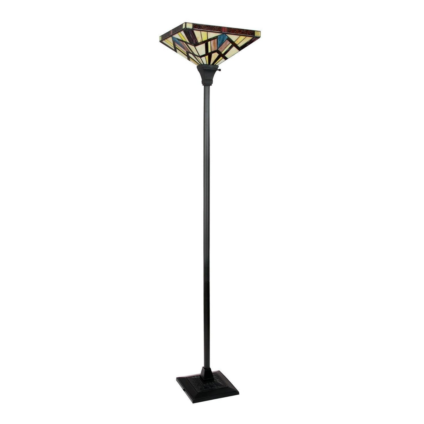 Tiffany Style Stained Glass Torchiere Mission Design Floor Lamp Amber Tones