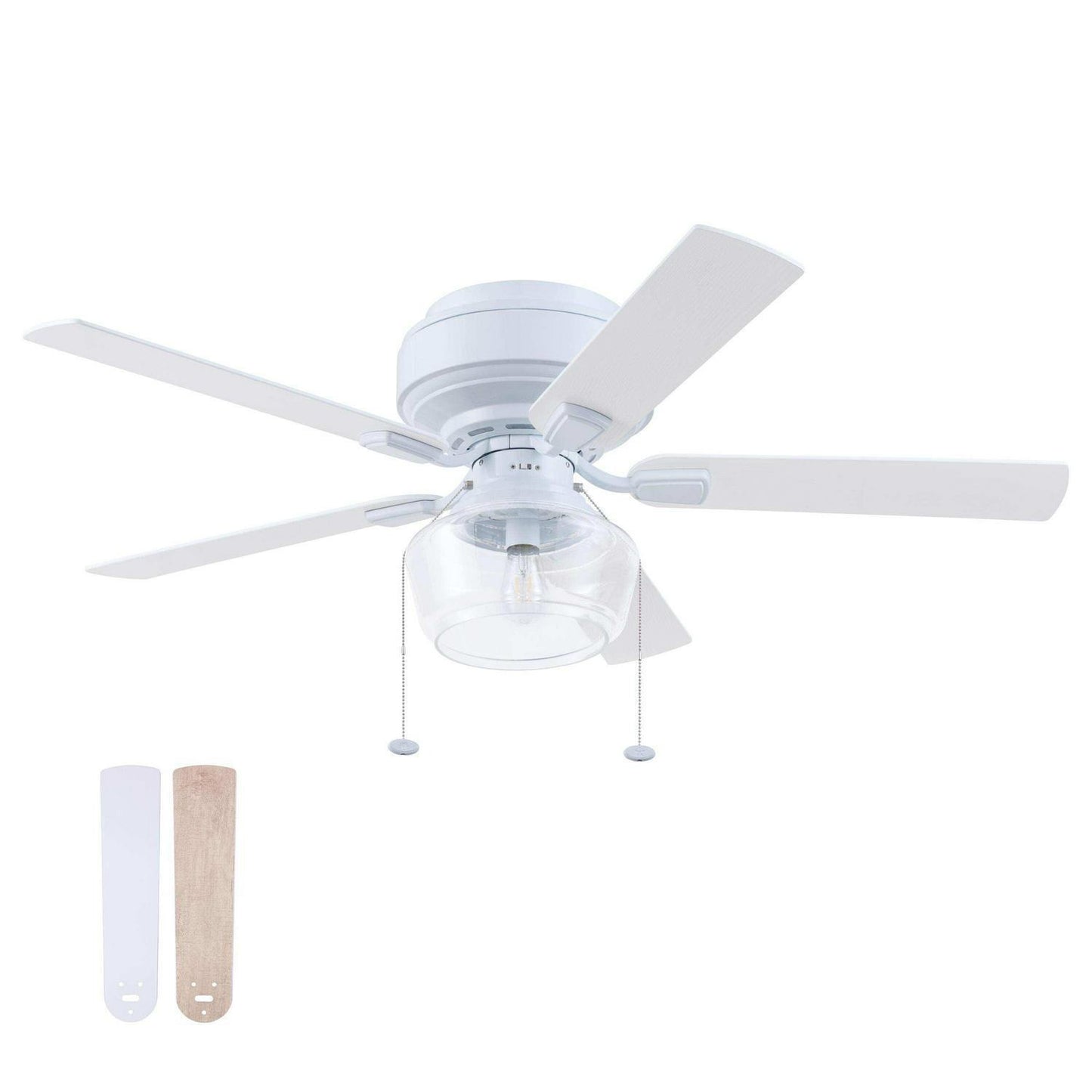 Bright White 52in 5-Blade Single Light Flush Mount Ceiling Fan - Pull Chain