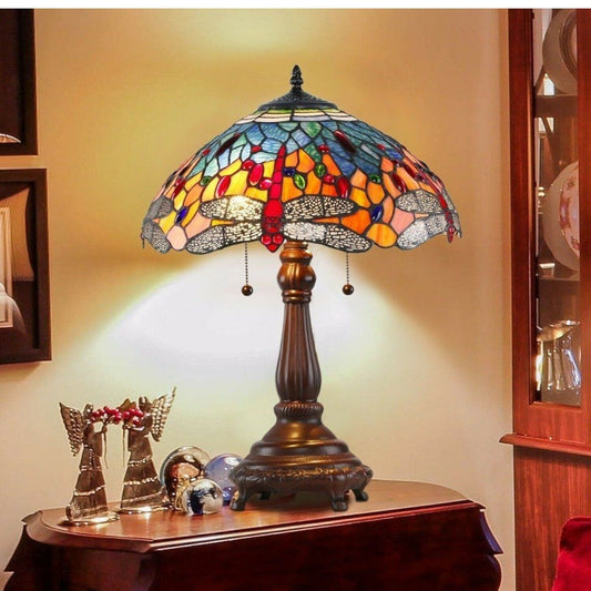 Tiffany Style Table Lamp Stained Glass Vintage Nightstand Desk Office Dragonfly