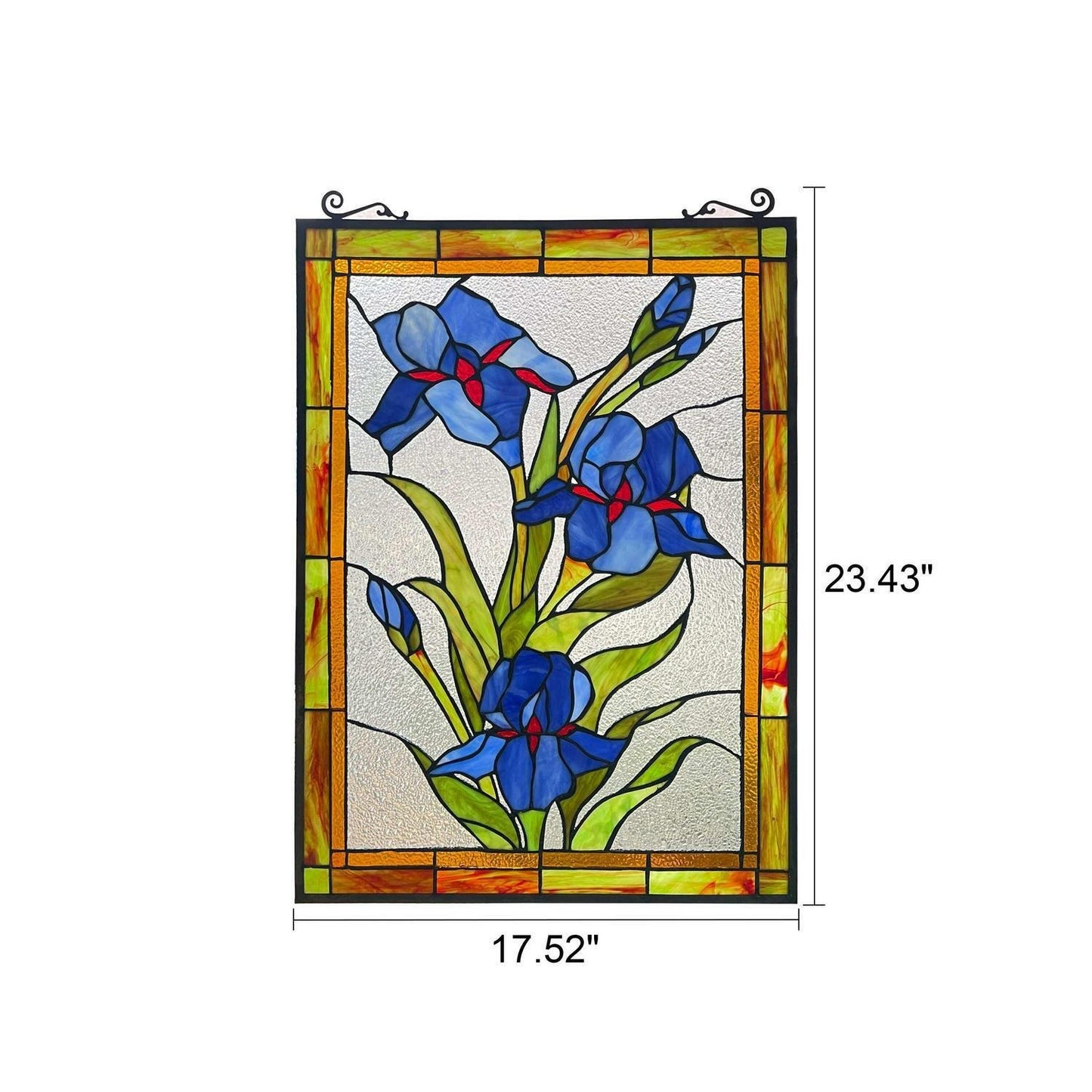 Tiffany Style Stained Glass Blue Lilies Suncatcher Window Panel 18x25in